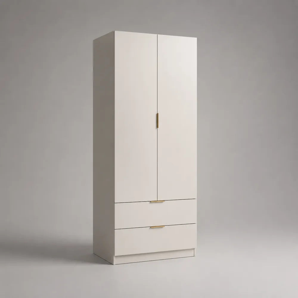 Meuble d'entrée en MDF blanc avec portes et tiroirs poignées dorées 80 x 40 x 180 cm