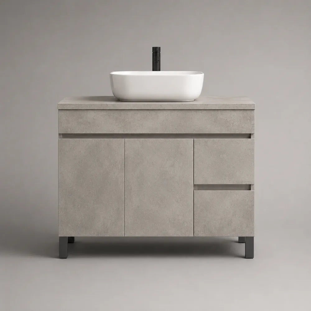 Meuble sous vasque en MDF effet béton gris avec vasque à poser blanche 100 x 45 x 80 cm