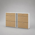 Meuble d'entrée en MDF effet chêne clair avec tiroirs portes et niche ouverte blanc 160 x 35 x 80 cm