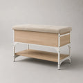Meuble à chaussures avec assise rembourrée en tissu polyester et structure acier blanc 100 x 40 x 55 cm