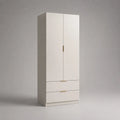 Meuble d'entrée en MDF blanc avec portes et tiroirs poignées dorées 80 x 40 x 180 cm
