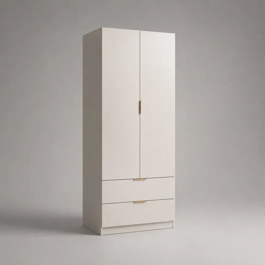 Meuble d'entrée en MDF blanc avec portes et tiroirs poignées dorées 80 x 40 x 180 cm