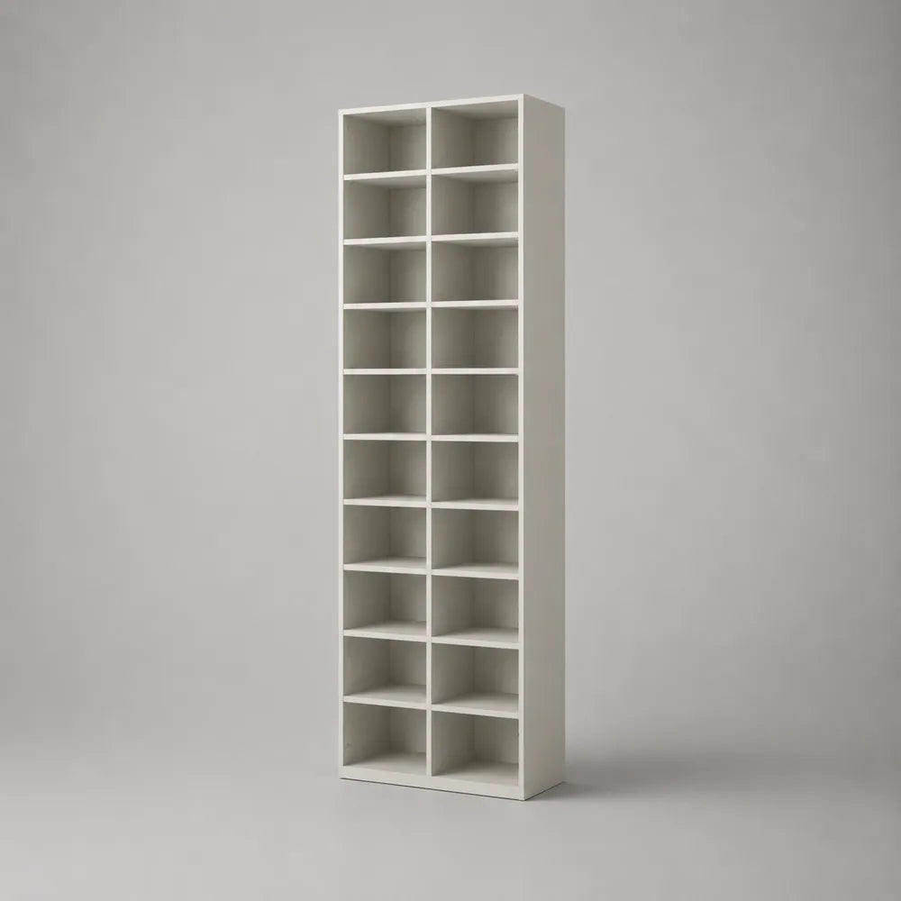Meuble à chaussures vertical en MDF blanc avec 20 compartiments ouverts 60 x 30 x 180 cm