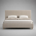Lit double rembourré avec tête de lit capitonnée en tissu polyester beige 160 x 200 cm