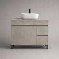Meuble sous vasque en MDF effet béton gris avec vasque à poser blanche 100 x 45 x 80 cm