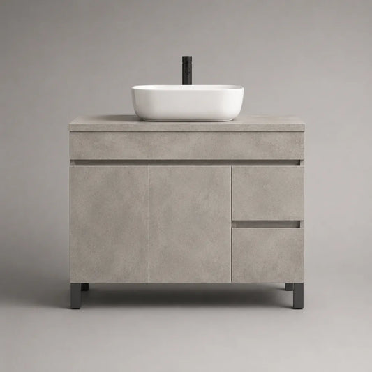 Meuble sous vasque en MDF effet béton gris avec vasque à poser blanche 100 x 45 x 80 cm