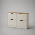 Meuble à chaussures blanc MDF 4 compartiments basculants avec plateau effet chêne clair 120 cm