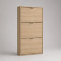 Meuble à chaussures 63 cm en MDF effet chêne clair avec 3 portes rabattables rangement fermé