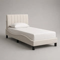 Lit simple rembourré en tissu polyester blanc cassé avec tête de lit capitonnée 90 x 200 cm