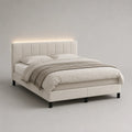Lit double rembourré en polyester blanc cassé avec tête de lit capitonnée LED 160 x 200 cm